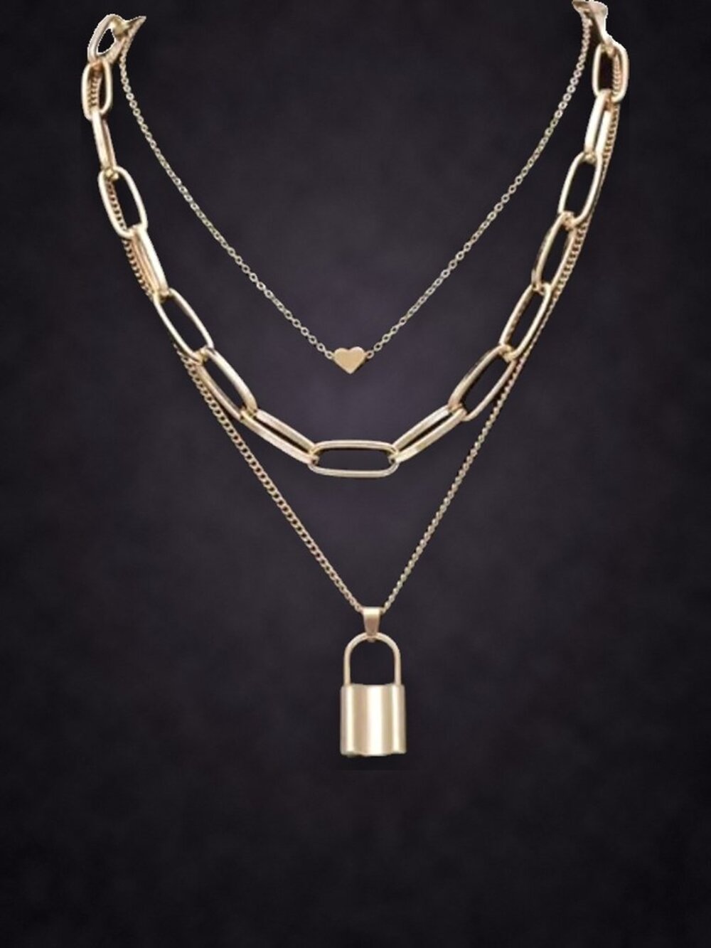 Gold Tone Padlock Pendant Necklace, Gold Plated Chain, Layered Look NWT - Picture 1 of 4
